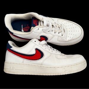 Nike Air Force 1 '07 LV8 "Chenille Swoosh" White Red Blue Men’s 10